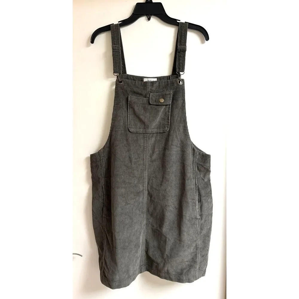Corduroy Overall Green Dress XL Cotton Pinafore Jumper Olive Skirt Pockets Jolt